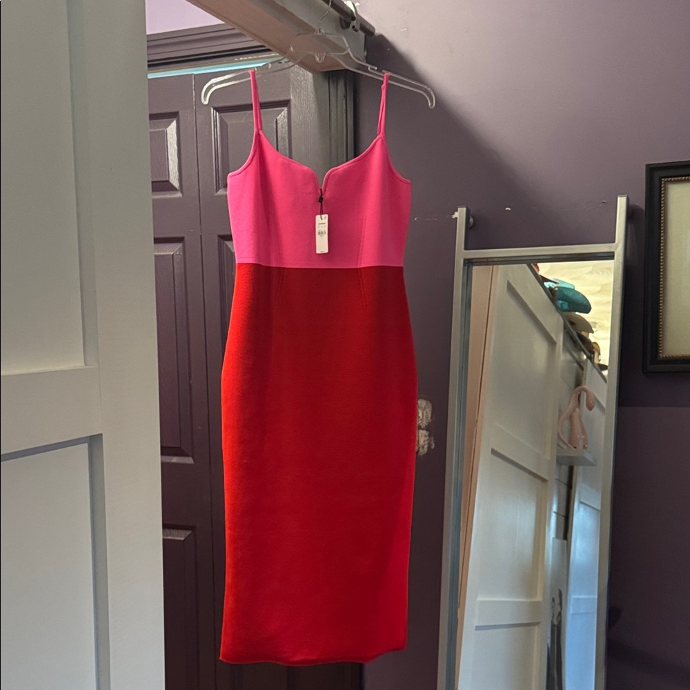 Express Pink and Red Midi Dress